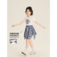 Amybaby girls suit summer 2026 new round neck letter T irregular design skirt plaid
