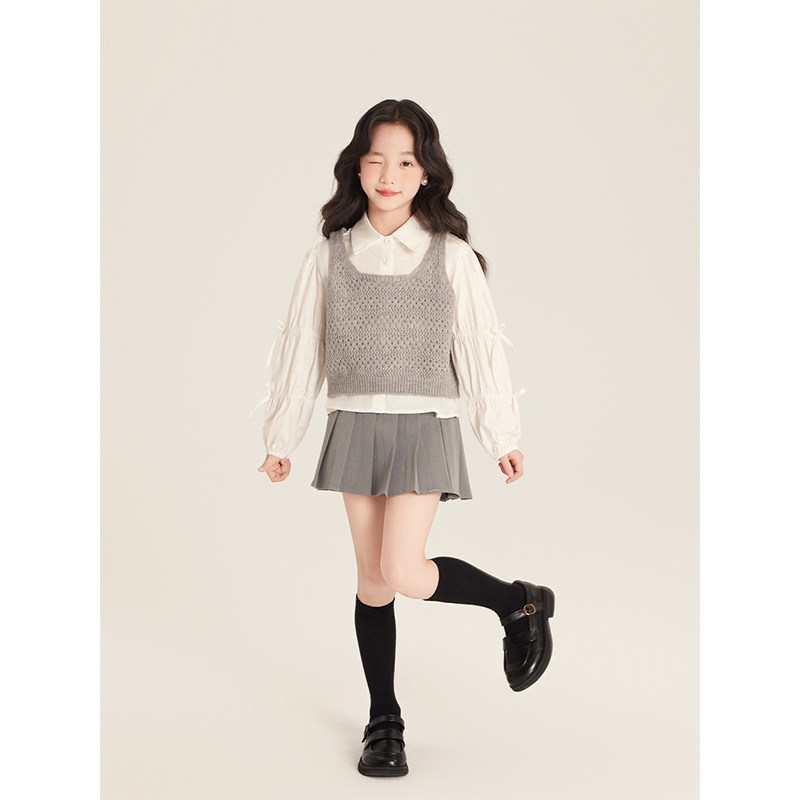 Amybaby女童裙子秋季2025新款儿童简约休闲百搭纯色半身裙百褶裙,淘宝优惠券,粉丝福利购,淘宝优惠卷