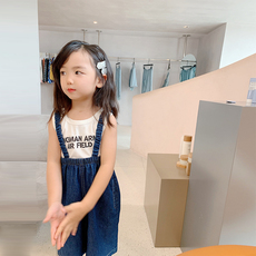 детские штаны amybaby夏装新款女童背带裤套装阔腿裤洋气t恤小童韩版时髦