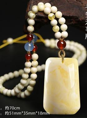 新中式白蜜蜡串珠吊坠男女水滴长毛衣链玫瑰花配饰挂件送妈妈旗袍