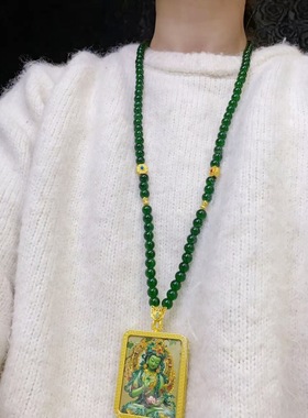 新中式国风复古民族风唐卡项链男女黄珠毛衣链长款百搭配饰串珠