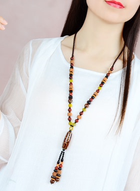 项链女民族风串珠旗袍高级感动毛衣链长玛瑙简约吊坠挂饰绳子配饰