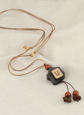 咖啡豆元宝小熊狗狗项链可转动小众设计高级感串珠毛衣链挂脖配饰