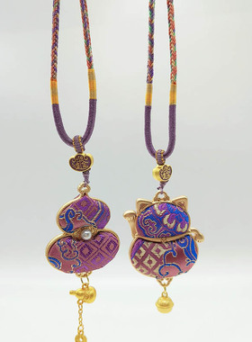 项链绳复古轻奢高级感毛衣链女新中式国风紫色葫芦铜钱挂绳配饰