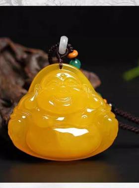 蜜蜡水滴吊坠编绳项链毛衣链男女款弥勒佛新中式串珠配饰挂件旗袍