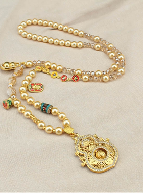 国风仿珍珠装饰葫芦长款毛衣链配饰项链衣服挂件唐装旗袍T恤棉麻