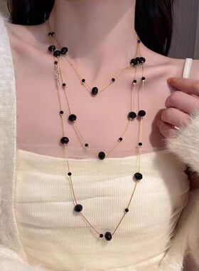 新中式国风旗袍串珠珍珠长款项链女百塔毛衣链高级感配饰挂件气质