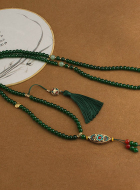 新中式国风长款佛珠斜挎链百搭民族风抖音毛衣链衣服挂件配饰汉服