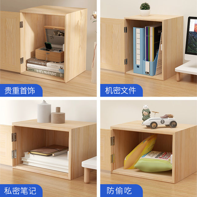Lockable solid wood cabinet installation-free storage cabinet