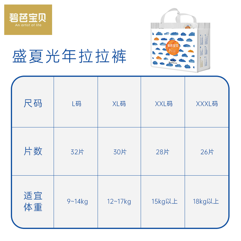碧芭盛夏光年婴儿拉拉裤超薄透气宝宝尿不湿成长裤学步训练裤XL码