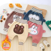 Children plus velvet big fart pants autumn winter plus suede spring autumn pants male and female baby high waist and belly protection PP long pants outside