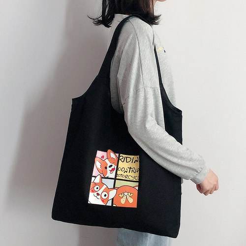 帆布包女2026新款学生手提袋黑色布袋子大容量上班通勤高级单肩包 - 图3