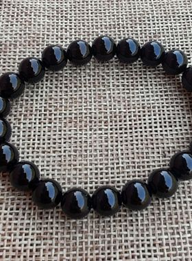 天然黑耀石手链手串男女情侣礼物8mm