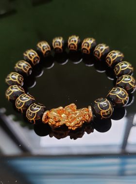 黑玛瑙财运滚滚滚貔貅12mm手链