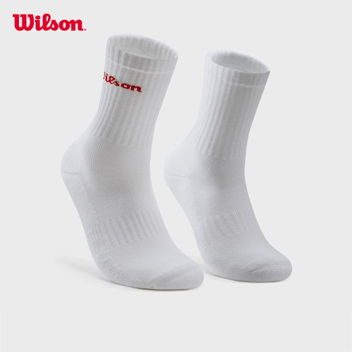 Wilson威尔胜男女通用百搭运动袜LOGO三双装罗纹缓震网球高腰袜子 - 图0