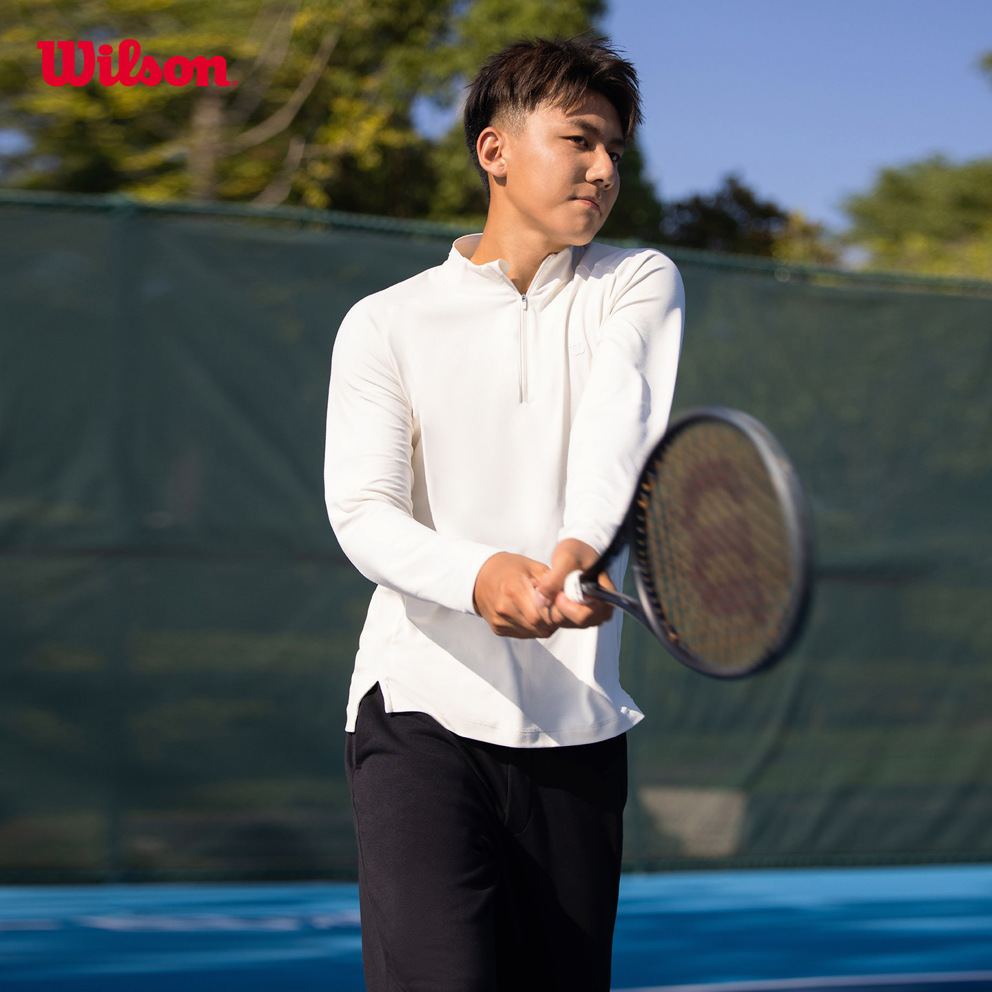 Wilson威尔胜官方春季男士半拉链磨毛网球运动小高领针织长袖T恤,淘宝优惠券,粉丝福利购,淘宝优惠卷