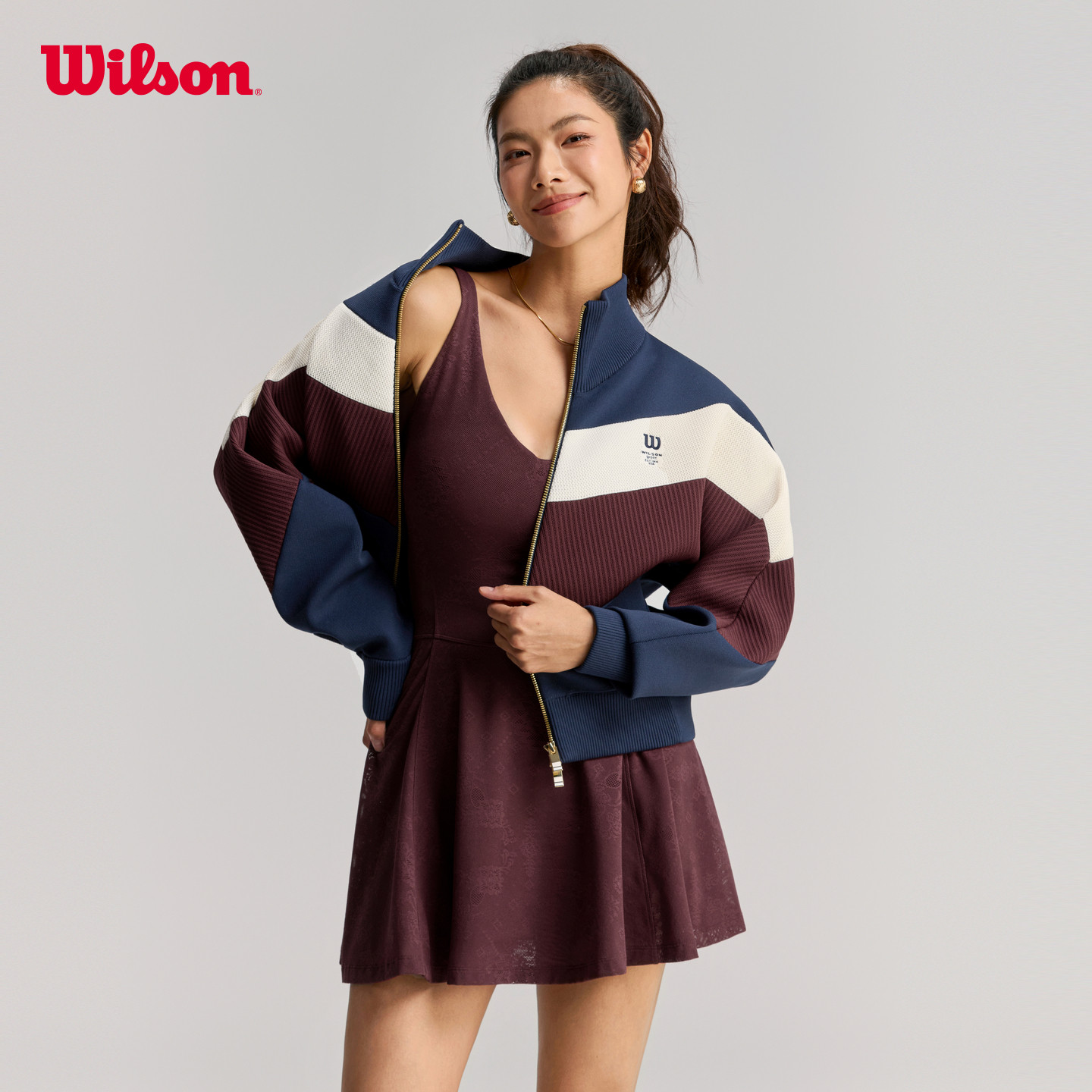 Wilson威尔胜官方26年春季新款女士拉链宽松网球运动针织上衣外套,淘宝优惠券,粉丝福利购,淘宝优惠卷