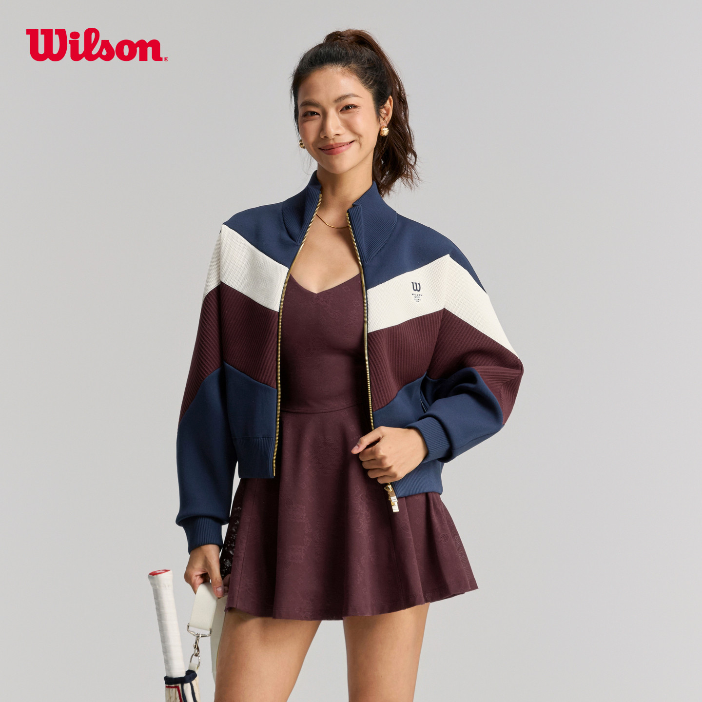 Wilson威尔胜官方26年春季新款女士拉链宽松网球运动针织上衣外套,淘宝优惠券,粉丝福利购,淘宝优惠卷