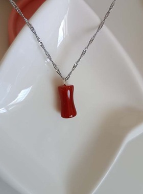 天然红玛瑙竹节玉项链