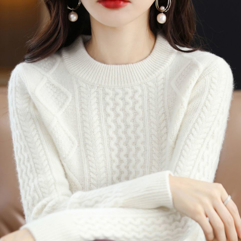 洋气圆领羊毛衫女秋冬新款100纯色妈妈针织衫宽松毛衣加厚打底衫 - 图2