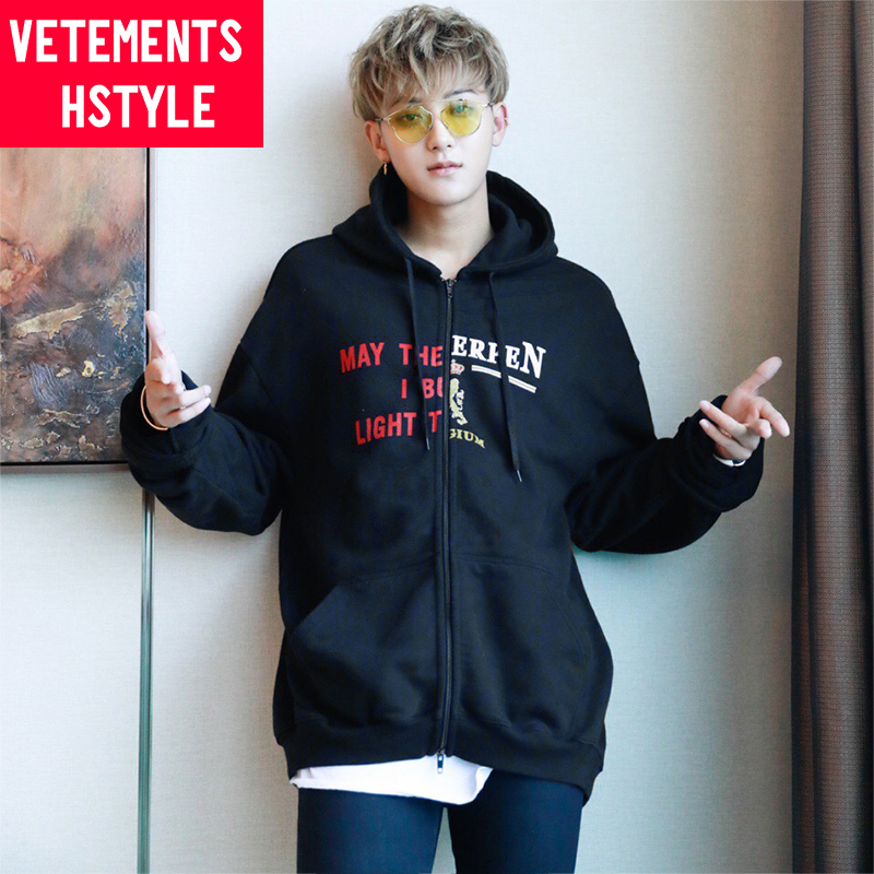 VETEMENTS HSTYLE黄子韬同款黑色连帽卫衣宽松oversize外套上衣-图0