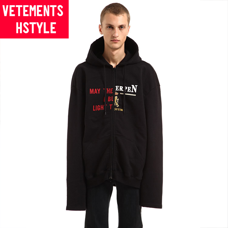 VETEMENTS HSTYLE黄子韬同款黑色连帽卫衣宽松oversize外套上衣-图1