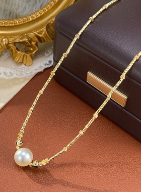 轻奢气质白色珍珠棍链项链女小众时尚简约设计感百搭锁骨链批发