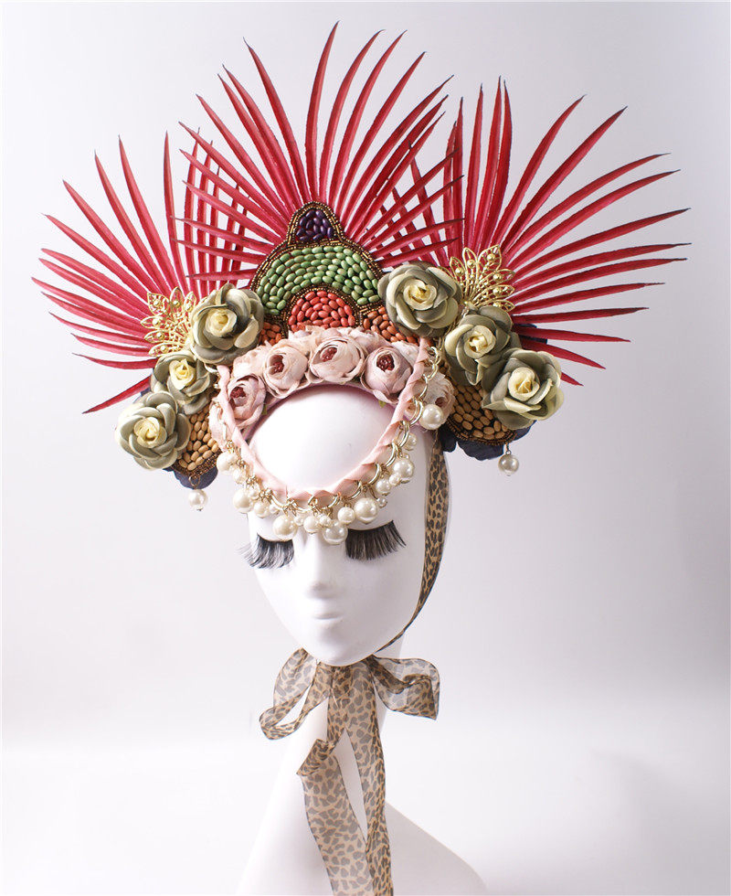 中国古风夸张舞台扇形头饰模特t台走秀彩妆创意大号发饰成人儿童