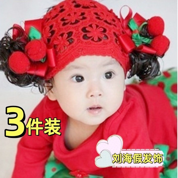 3个装儿童帽子发饰刘海假发箍卷发头花发夹发卡套头婴儿头饰发带 - 图2