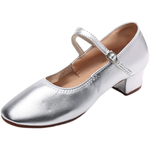 Летняя серебряная обувь, танцующие туфли, из натуральной кожи, мягкая подошва