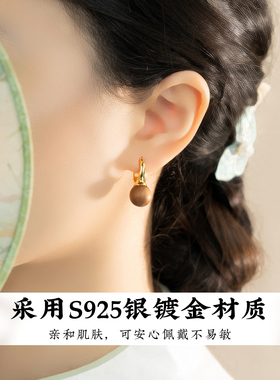 印度迈索尔老山檀耳环女纯银耳环