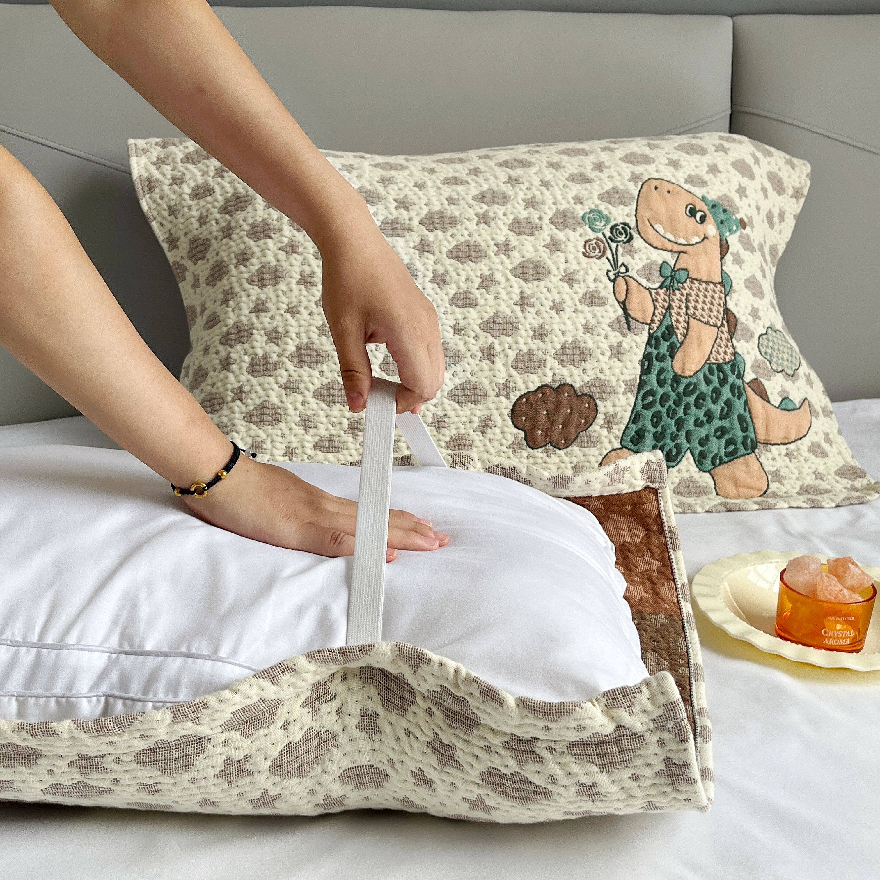 新款全棉纱布卡通枕巾家用绑带款可固定盖巾柔软透气成人大枕头巾,淘宝优惠券,粉丝福利购,淘宝优惠卷