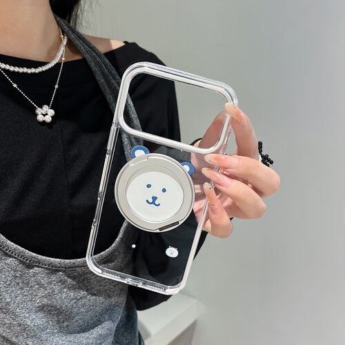 自嘲熊360旋转支架解压机械音适用iphone18pro苹果17promax可爱16男女15个性软边硬背亚克力高透色防摔手机壳 - 图1
