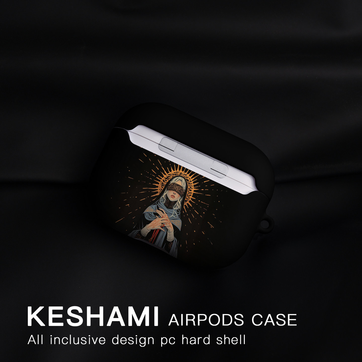 keshami 适用苹果AirpodsPro3/Pro2/Airpods4 全包磨砂耳机壳保护壳蒙眼圣母,淘宝优惠券,粉丝福利购,淘宝优惠卷
