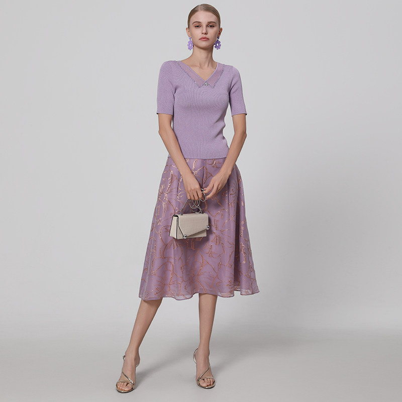 专柜正品马天奴女装夏季新款紫色闪葱提花半身裙半裙子A字裙压褶,淘宝优惠券,粉丝福利购,淘宝优惠卷