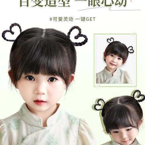 儿童假发爱心编发抓夹发饰女童古风侧扎可爱发夹爱心辫子头饰 - 图3