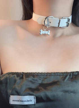 辣妹甜酷骨头小狗派对颈带锁骨链朋克哥特小狗项链女m颈饰