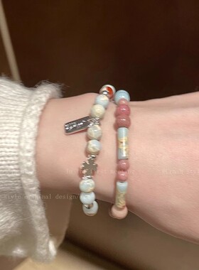 2025年爆款串珠手链女复古高级感百搭朱砂手串ins风珍珠手饰