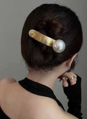 奢华奢侈高端珍珠发夹女后脑勺盘发高级抓夹小众发卡2022新款头饰
