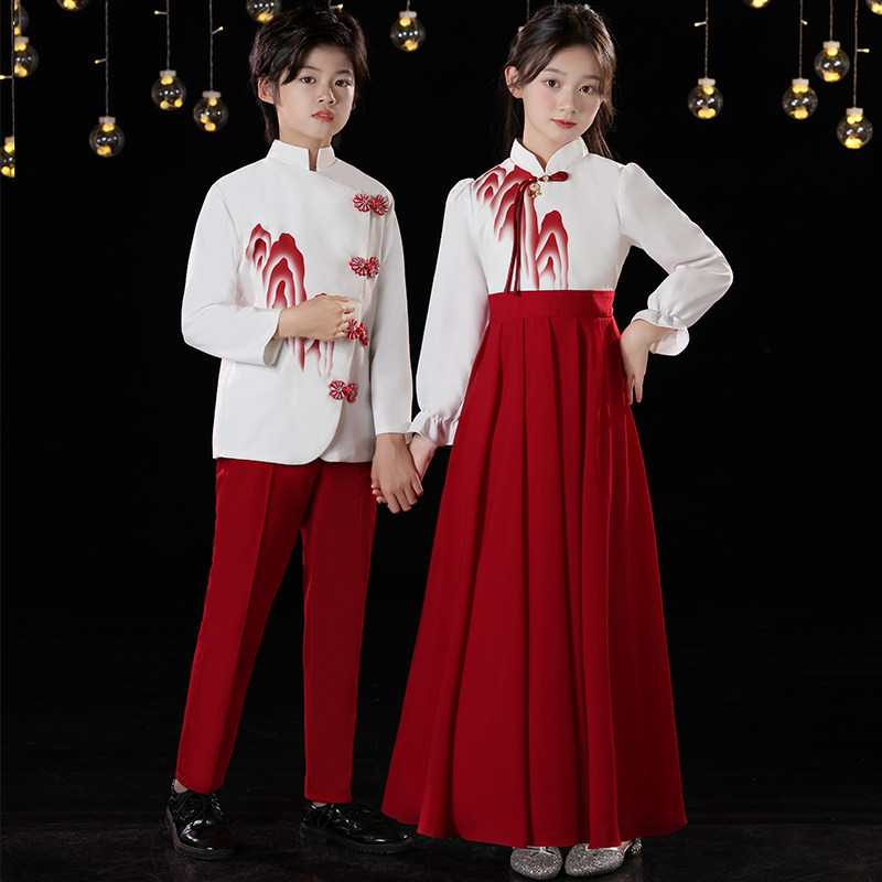 六一节儿童合唱演出服新中式礼服学生朗诵演讲比赛大合唱团表演服