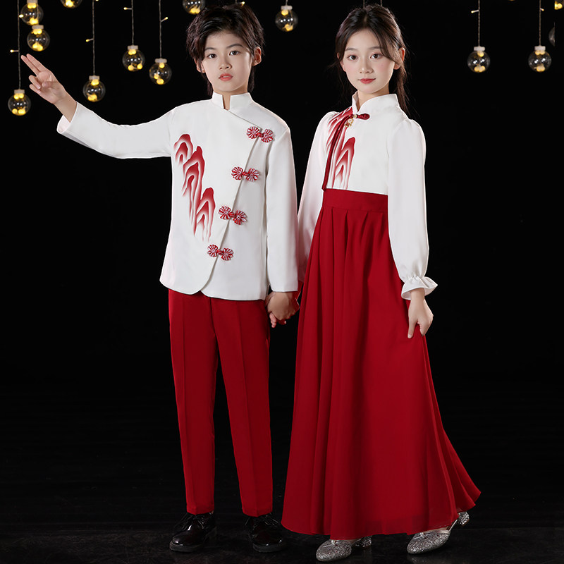 六一节儿童合唱演出服新中式礼服学生朗诵演讲比赛大合唱团表演服