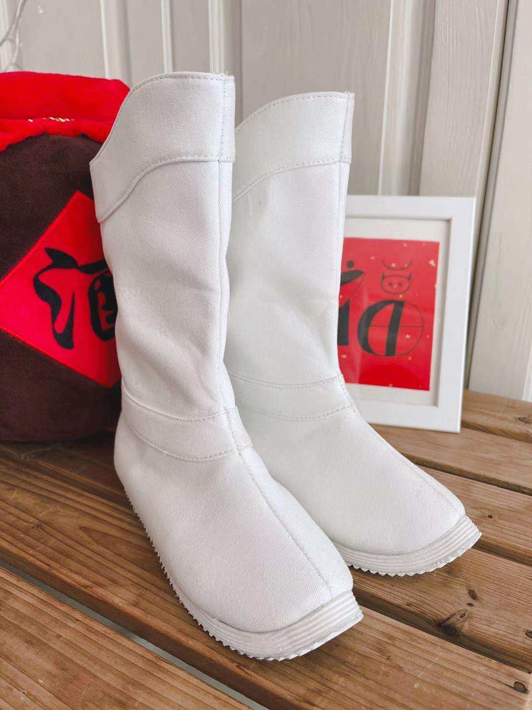 男童汉服靴中国风影视儿童软底古装表演出黑色长筒布鞋长靴皂靴