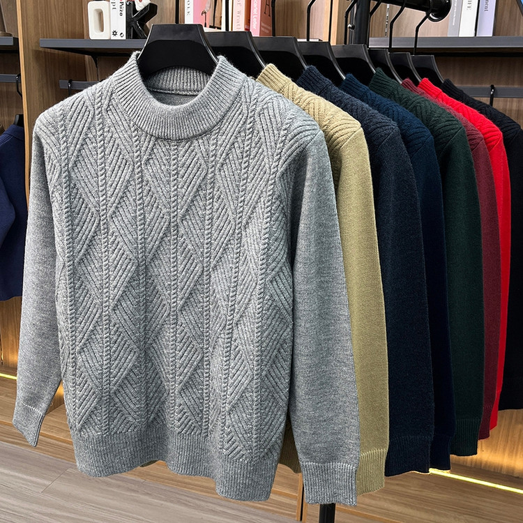 Half turtleneck imitation cashmere warm jacquard sweater/sweater for middle-aged and elderly people
