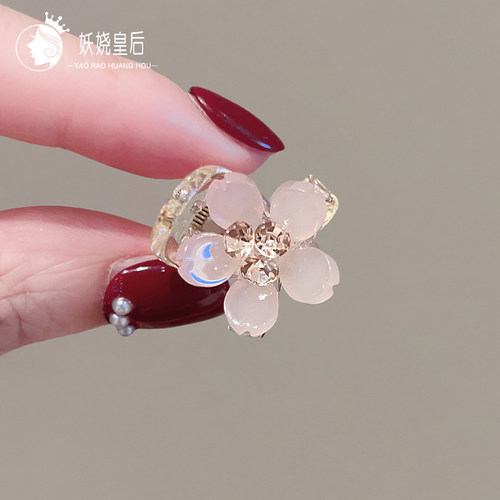 新款2025花朵抓夹迷你小号前额碎发抓少女发夹子樱花粉鲨鱼夹发饰 - 图2