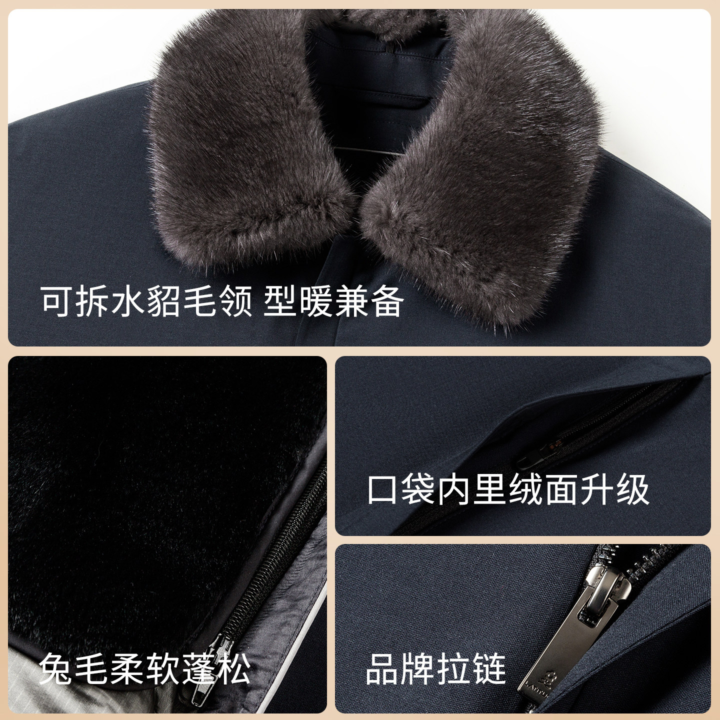 [水貂毛领/兔毛内胆]梦特娇男士鹅绒皮草冬款翻领羊毛外套保暖厚J,淘宝优惠券,粉丝福利购,淘宝优惠卷