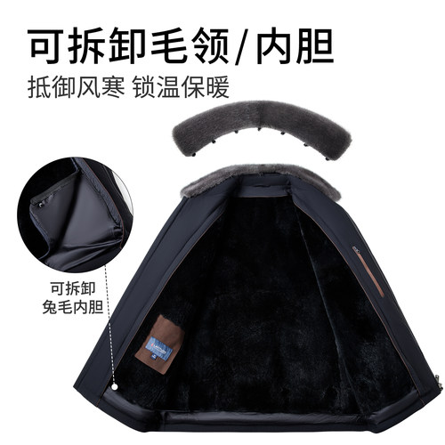 [水貂毛领/兔毛皮内胆]梦特娇冬季男士尼克服皮草外套羽绒服保暖J - 图1