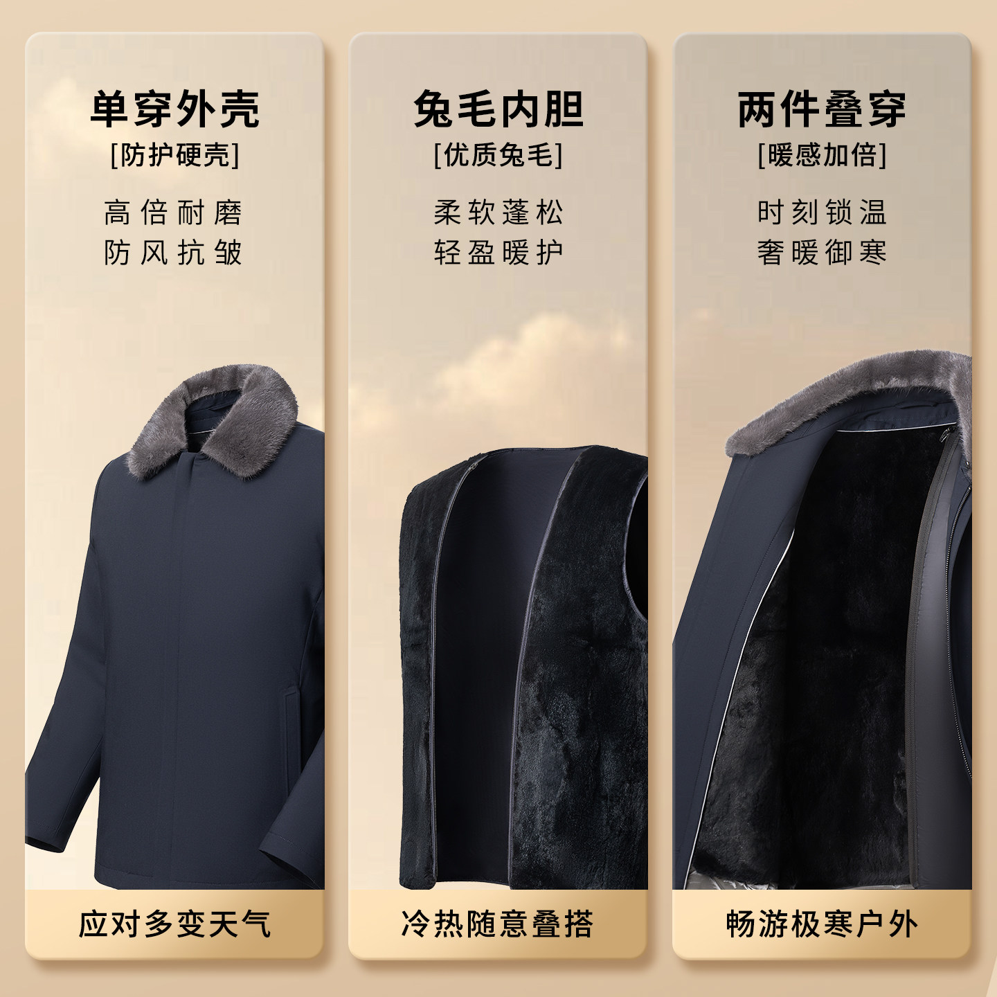 [水貂毛领/兔毛内胆]梦特娇男士鹅绒皮草冬款翻领羊毛外套保暖厚J,淘宝优惠券,粉丝福利购,淘宝优惠卷