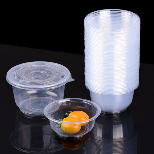 一次性碗家用圆形塑料饭碗打包餐盒冰粉外卖饭盒汤碗小碗无盖商用 - 图1