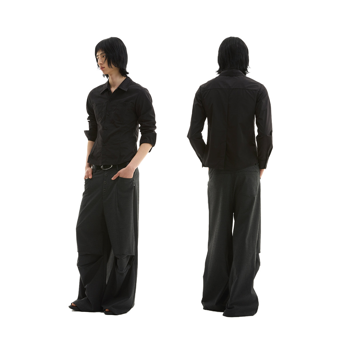 FUNKYFUN 2025SS 黑色纯色收腰设计合身版型长袖衬衫