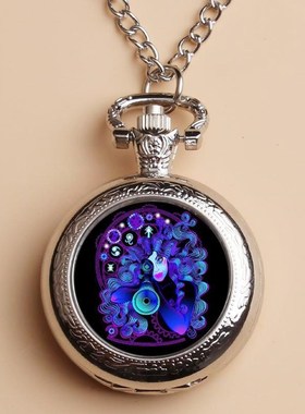 动漫時尚怀表男女星座12生肖学生礼物项链表翻盖手工定制照片贴放